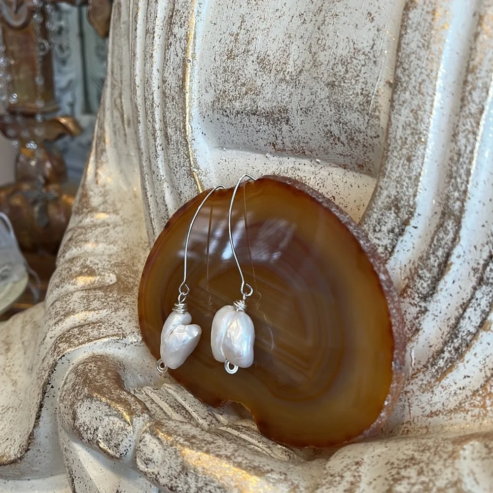 SOLD Large Baroque Pearls! Spectacular Handmade Wire Wrapped Baroque Earrings - Picture 3 of 4